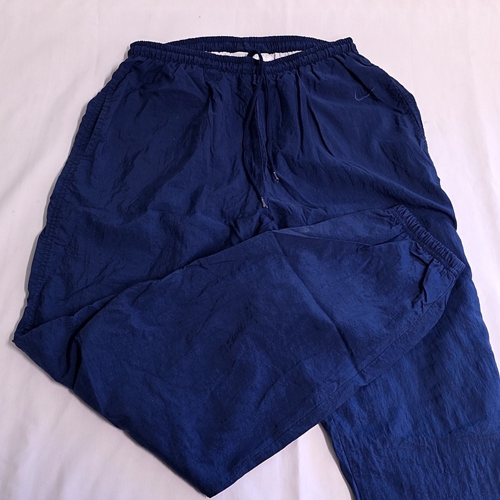 Vintage Nike Track Pants Womens L Navy Blue Vintage Nylon Zipper Cuff Joggers